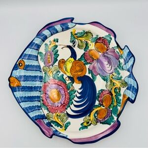 Vtg Greece Decorative Fish Wall Plate Hand Made Ceramic Pottery Signed 11x10.5x1